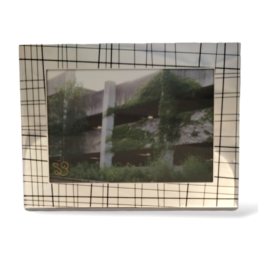 Vintage Y2K Mirrored Geometric Photo Frame w Signed Print